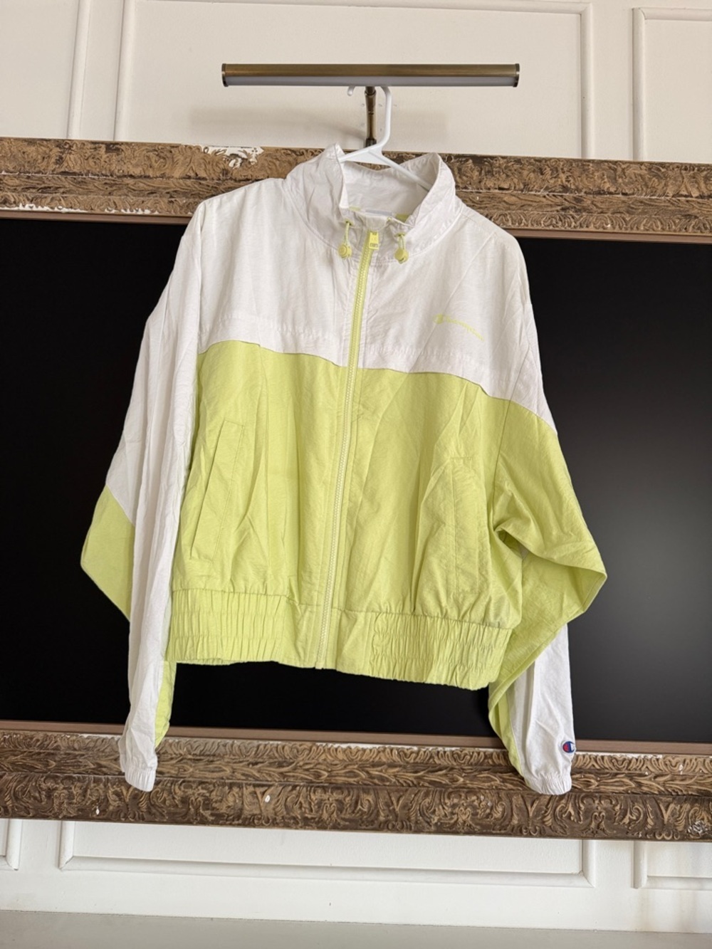 Champion White and Light Green Colorblock Women's Windbreaker Jacket